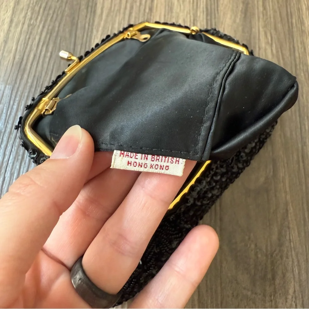 VTG Handmade Black Beaded Clutch‎ Made in British Hong Kong *READ*